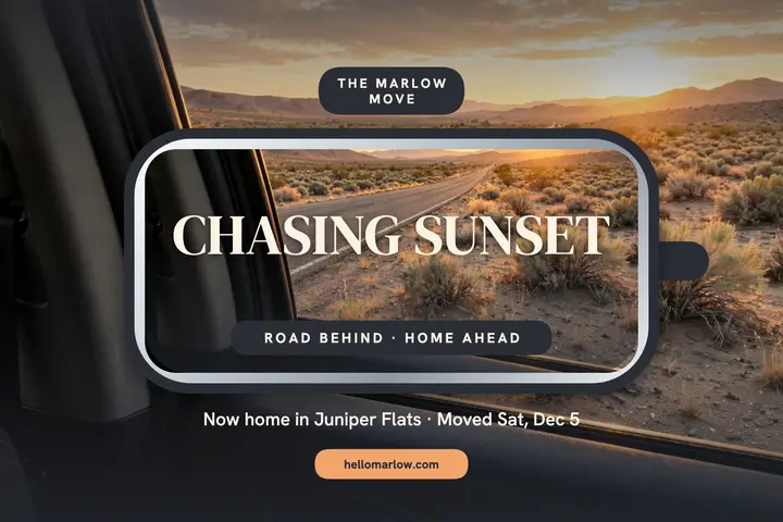 Marlow sunset road move postcard: moving announcement postcard template