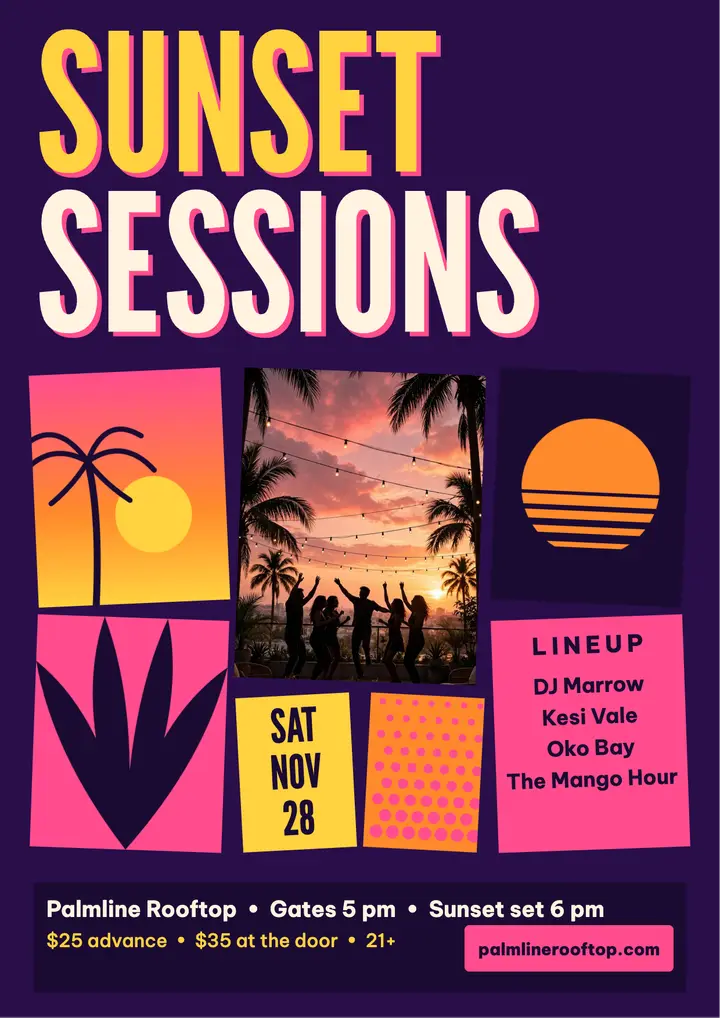 Sunset Sessions rooftop night flyer template