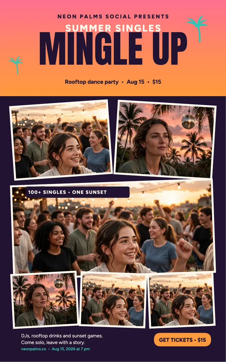Neon Palms summer singles party cover template