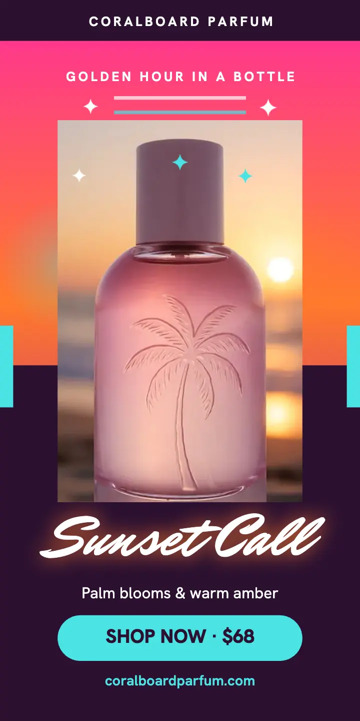Coralboard Sunset Call perfume ad: perfume ad template