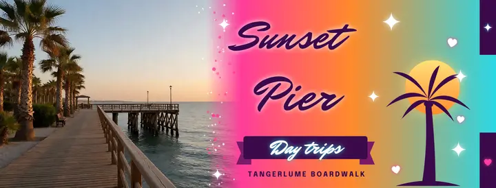 Tangerlume Boardwalk sunset pier day trips cover: sunset pier facebook cover template