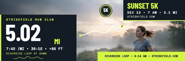 Stridefield Sunset 5K run stats header template
