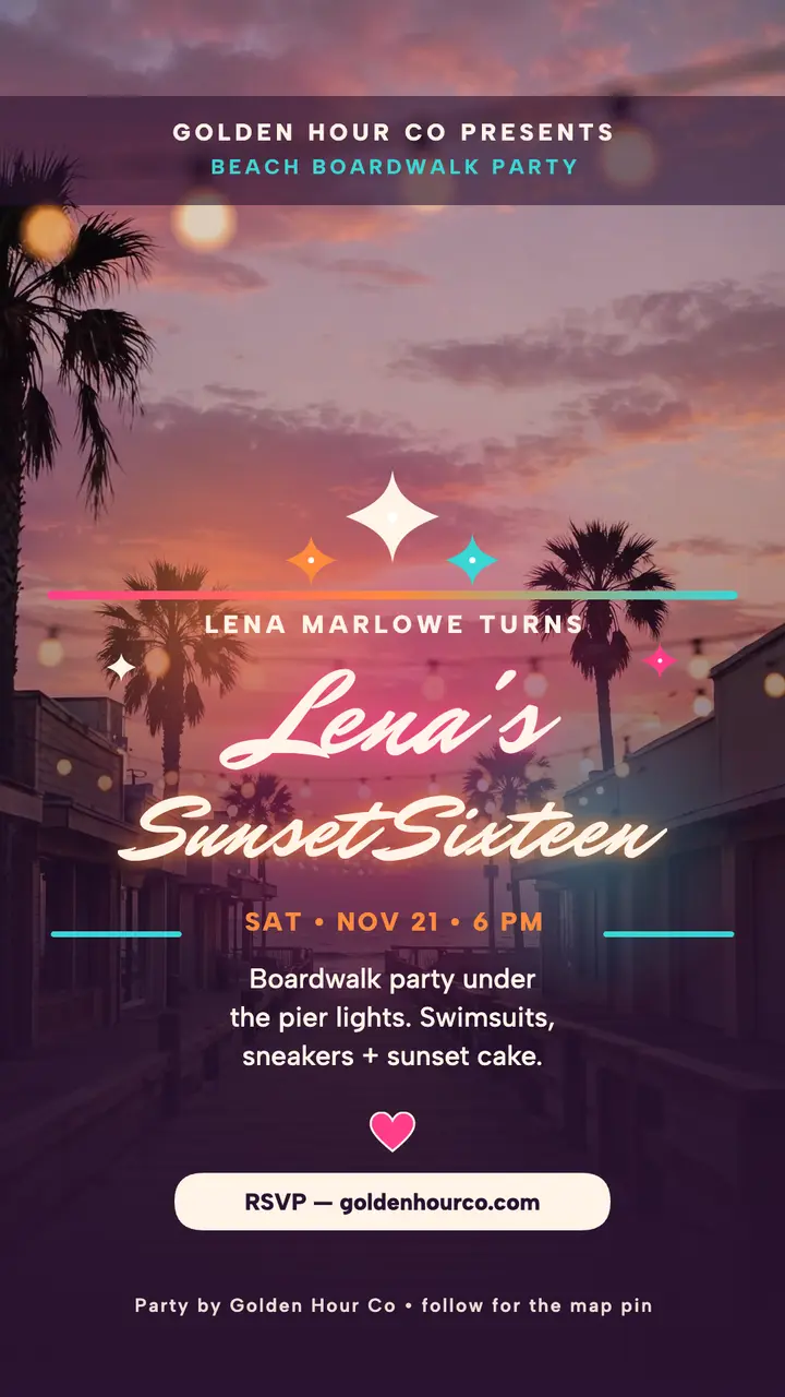 Lena's Sunset Sixteen boardwalk story template