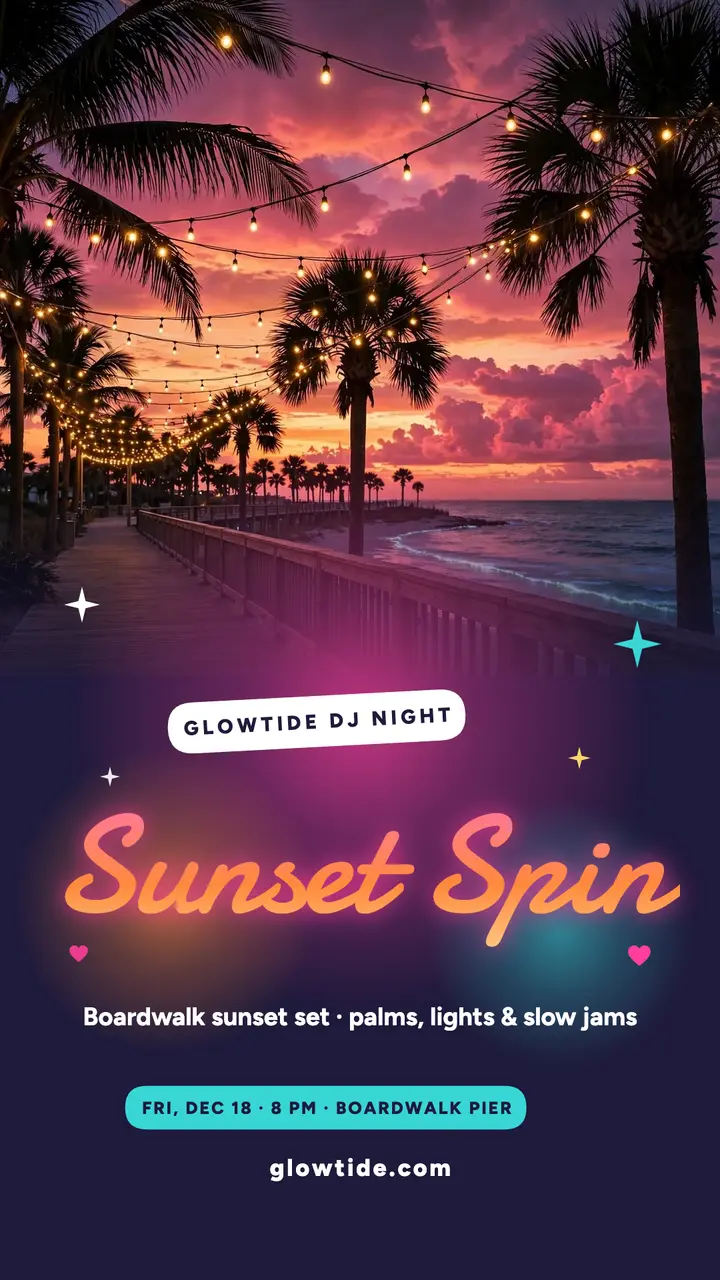 Sunset Spin boardwalk DJ night story template