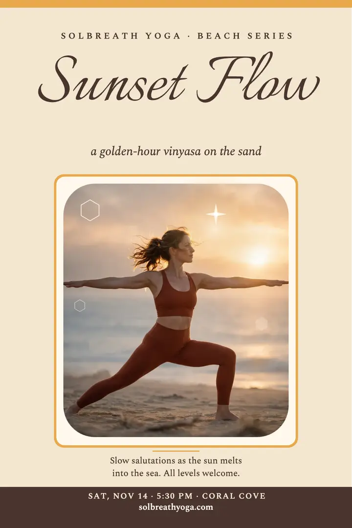 Solbreath sunset flow yoga poster template