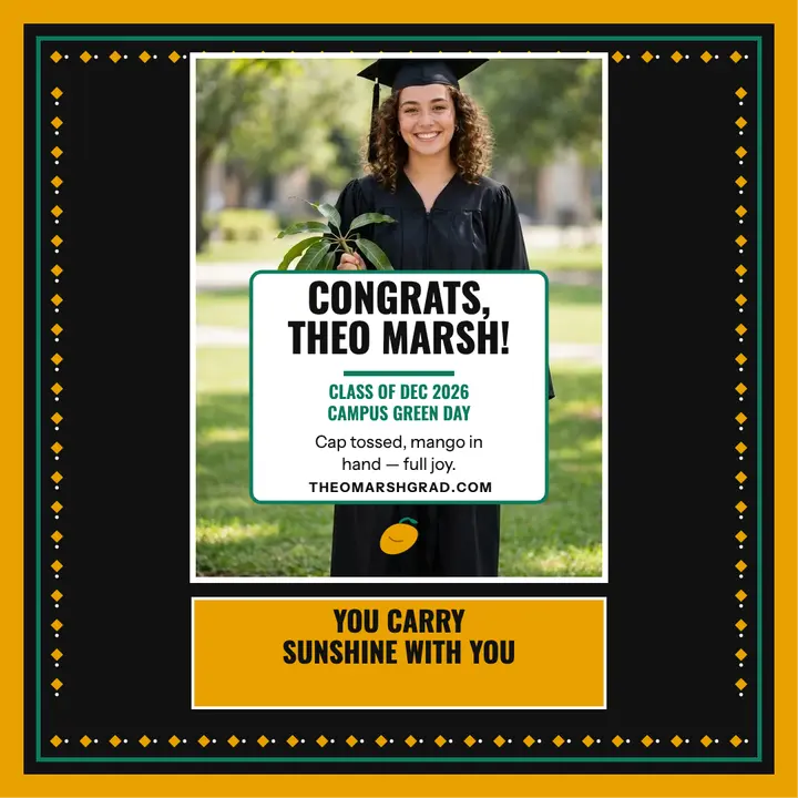 Theo Marsh sunshine graduation kanga post: graduation post template
