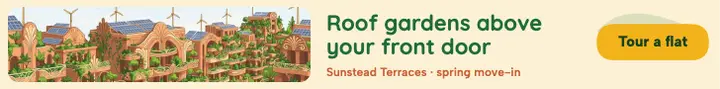 Rooftop garden flats, solarpunk leaderboard ad template