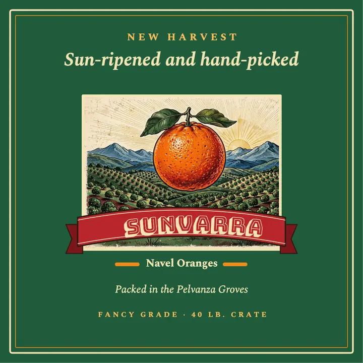 Sunvarra navel oranges crate label post template