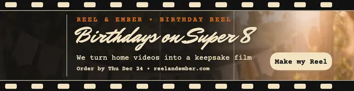 Reel and Ember Birthday Reel billboard: birthday keepsake ad template