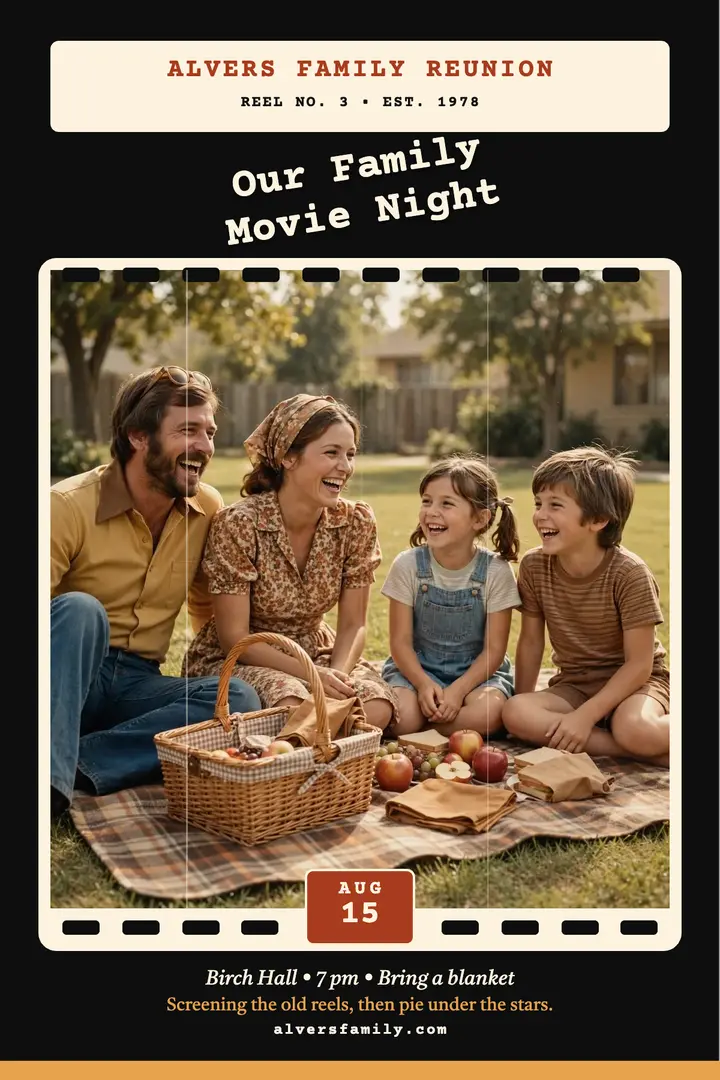 Alvers family movie night Super 8 poster template