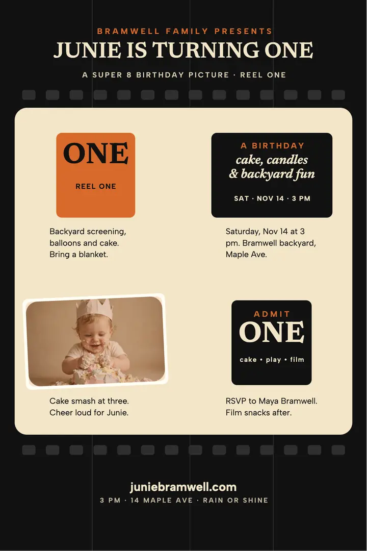 Junie turns one Super 8 poster: first birthday poster template