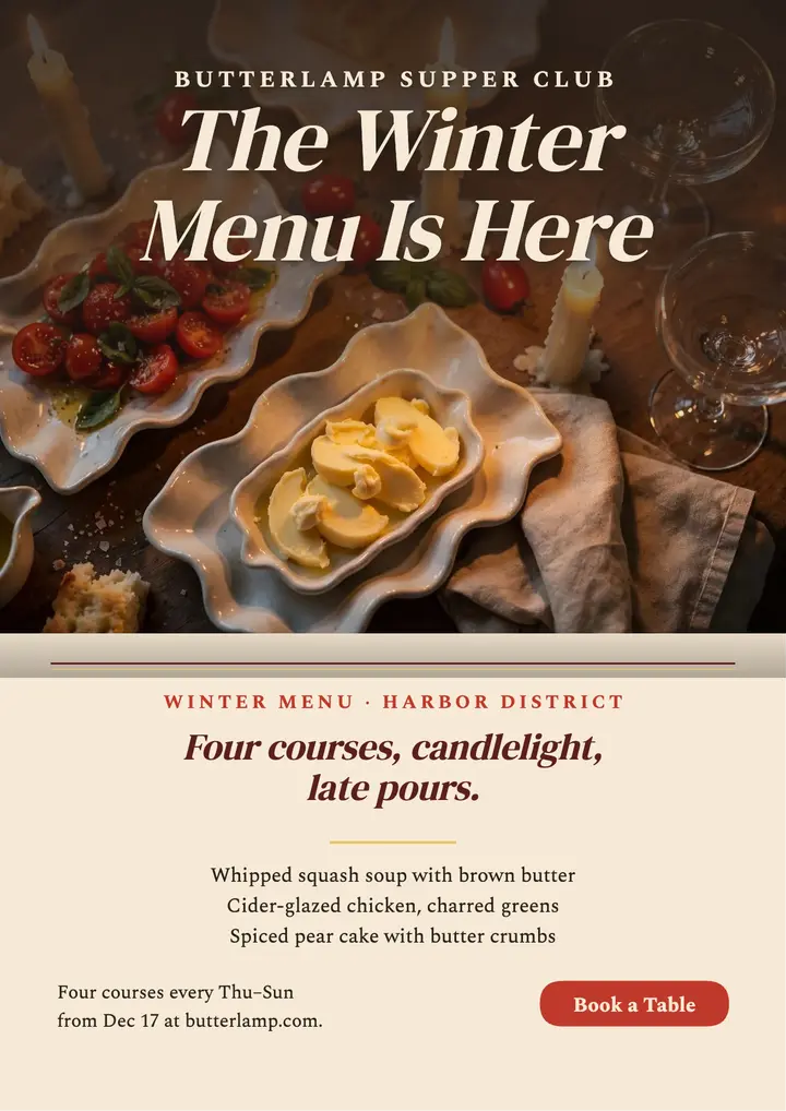 Butterlamp winter menu supper flyer template