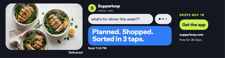 Supperloop dinner thread billboard: meal planner app billboard template