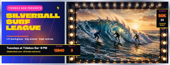Silverball Surf League pinball night cover: pinball league facebook cover template