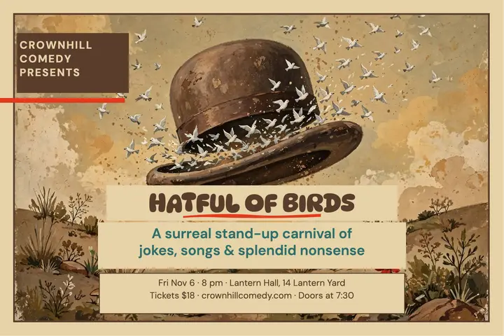 Hatful of Birds comedy postcard template