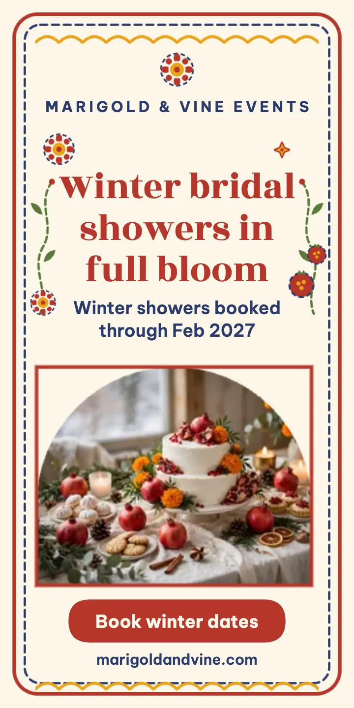 Marigold and Vine winter shower suzani ad: bridal shower ad template