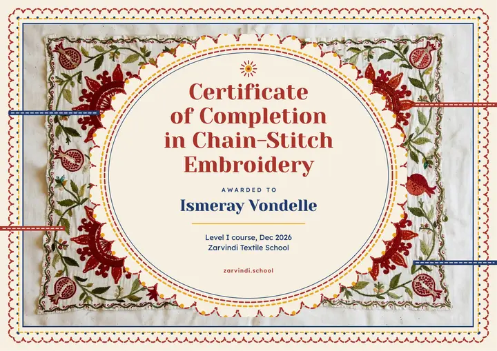 Suzani sun cloth embroidery completion certificate template