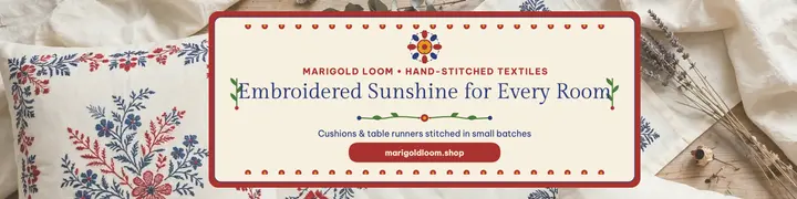 Marigold Loom embroidered textiles banner: etsy shop banner template