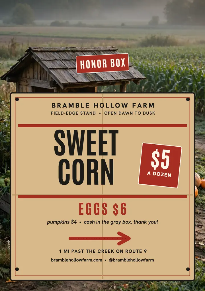 Bramble Hollow sweet corn honor box flyer template