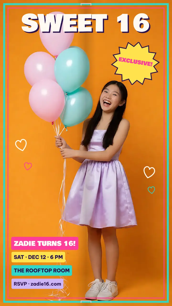 Zadie sweet sixteen pull-out invite story template