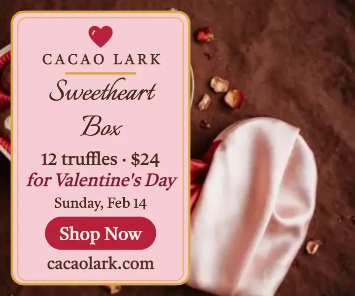 Cacao Lark Sweetheart Box Valentine ad template
