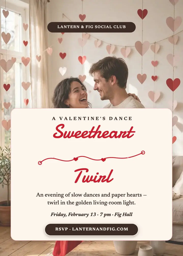 Sweetheart Twirl Valentine's invitation template