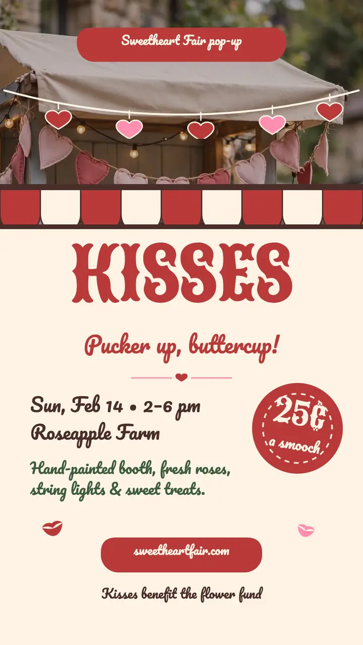 Sweetheart kissing booth Valentine story template
