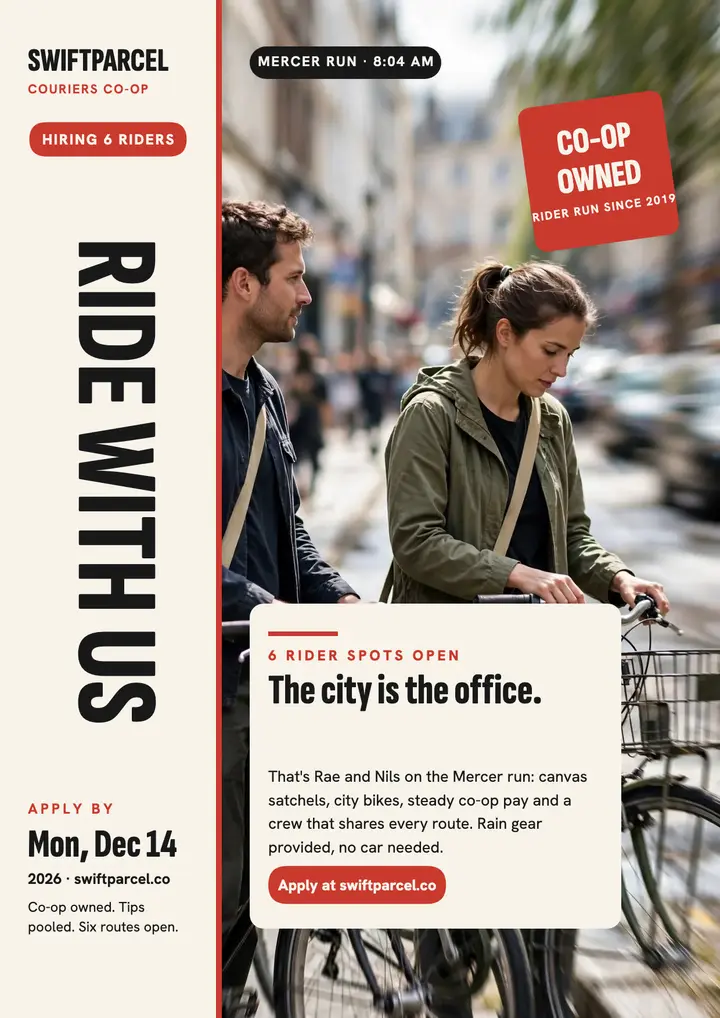 Swiftparcel bike messenger hiring flyer template