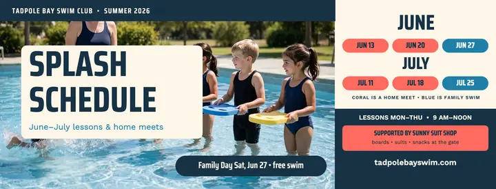 Tadpole Bay swim schedule cover template