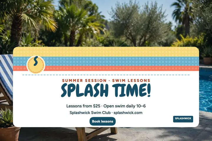 Splashwick Swim Club summer postcard template