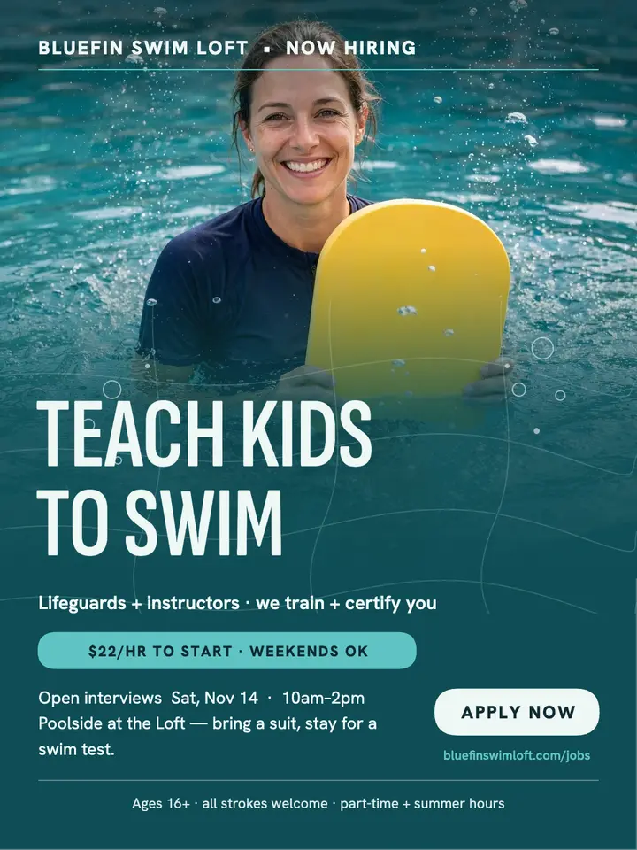 Bluefin Swim Loft lifeguard hiring portrait template
