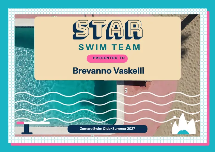 Star swim team certificate, poolside pop template