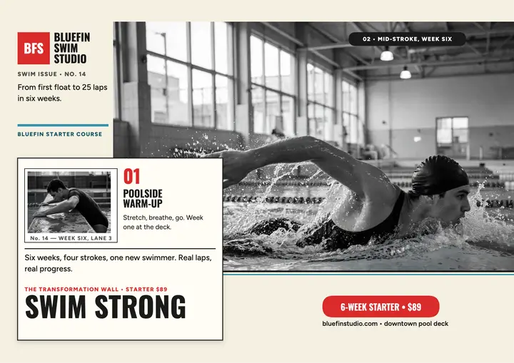 Bluefin swim transformation wall photo essay template