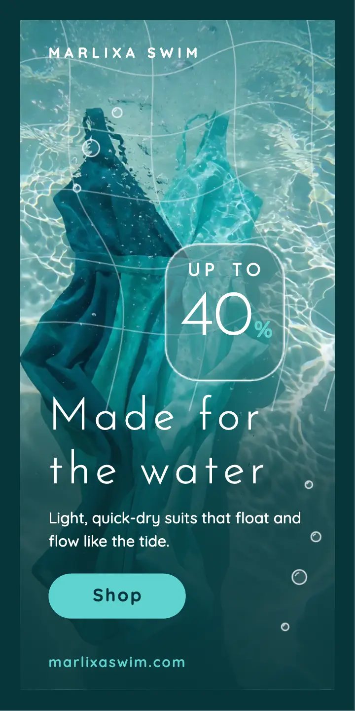 Marlixa Swim sale underwater half-page ad: swimwear sale ad template