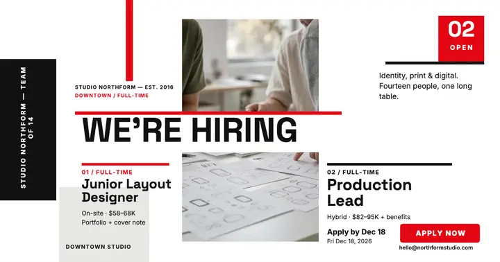 Northform studio hiring post, swiss grid: design studio hiring post template