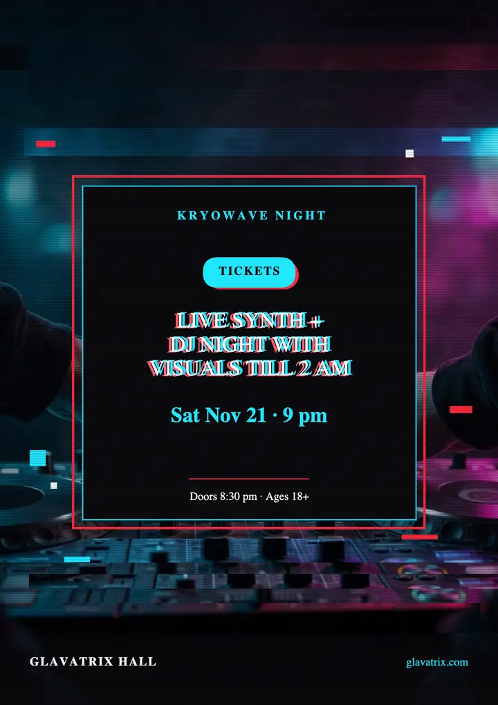 Kryowave Night synth and DJ glitch flyer: club night flyer template