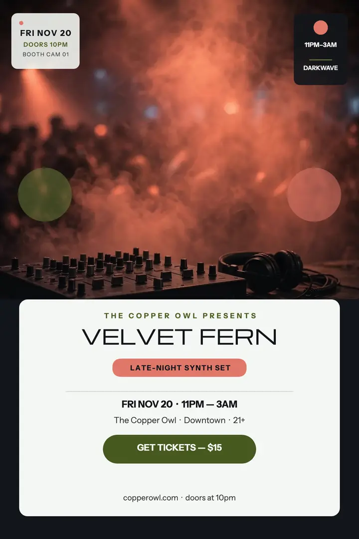 Velvet Fern synth night poster template