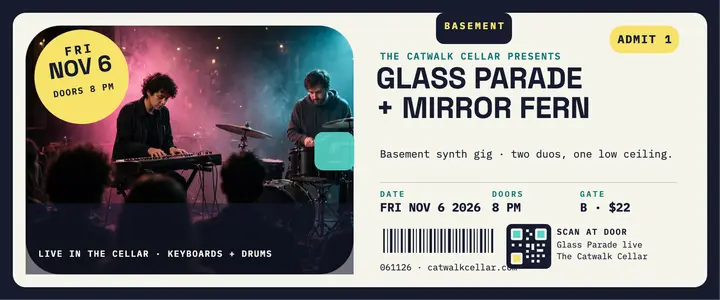 Glass Parade synth gig entry ticket template