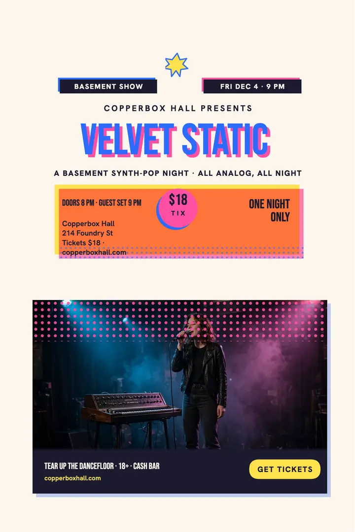 Velvet Static basement gig riso poster template