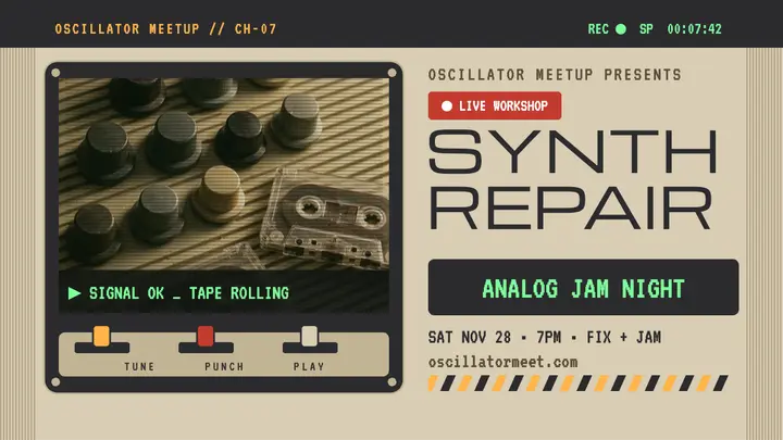 Oscillator Meetup synth repair thumbnail template