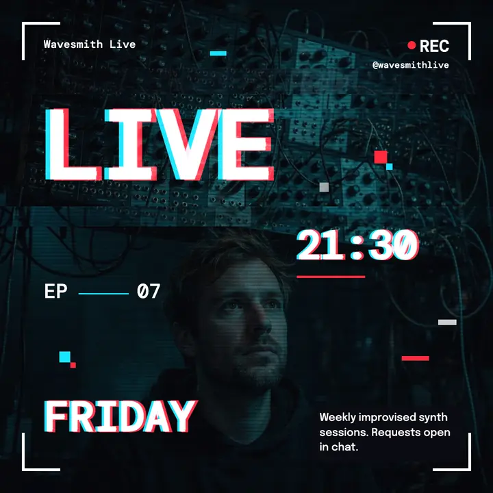Wavesmith Live stream schedule, glitch split: live stream schedule post template