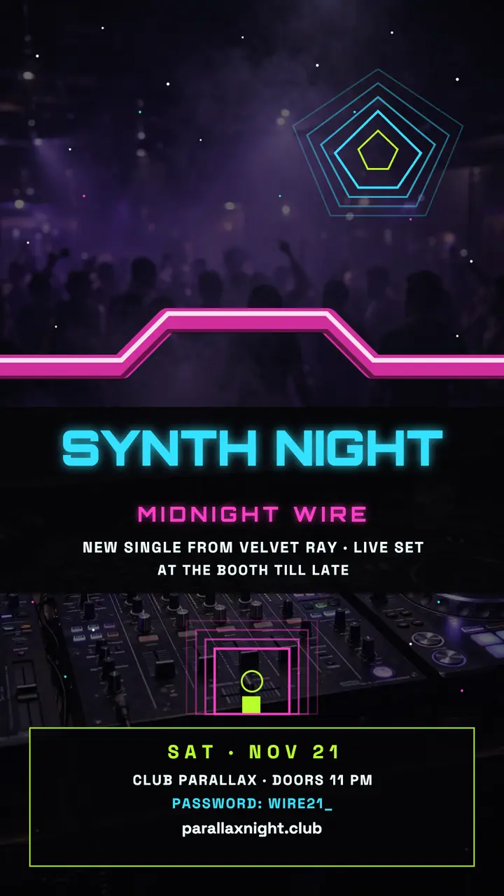 Club Parallax synth night story template