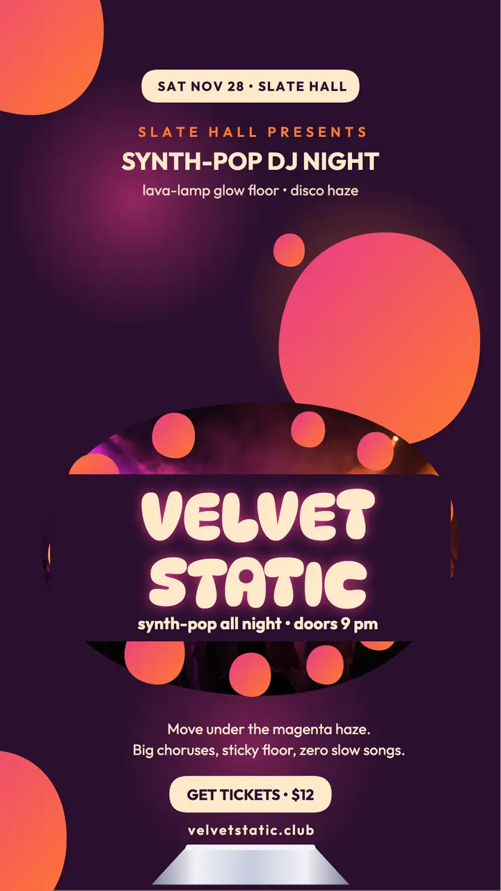 Velvet Static synth-pop glow story template