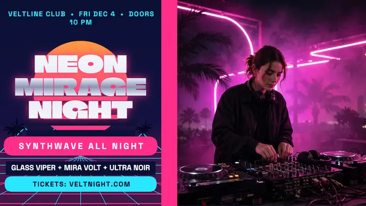 Neon Mirage synthwave DJ night thumbnail template