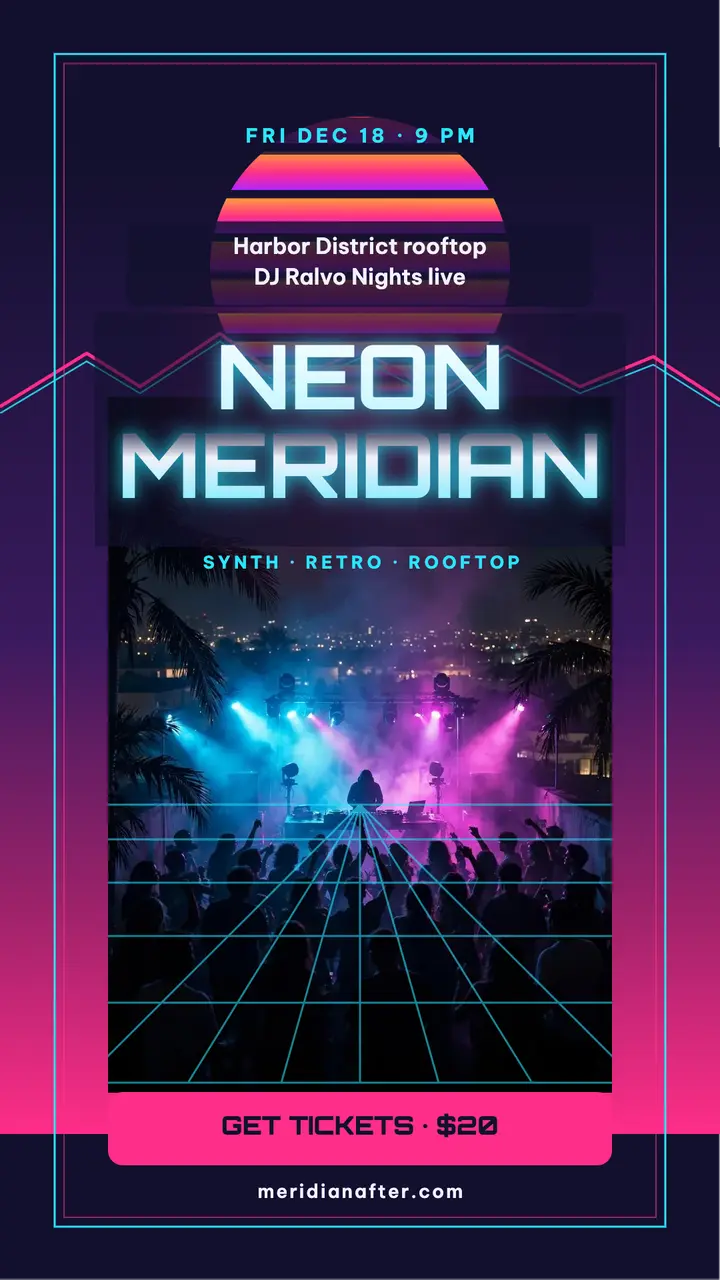 Neon Meridian rooftop DJ night story template