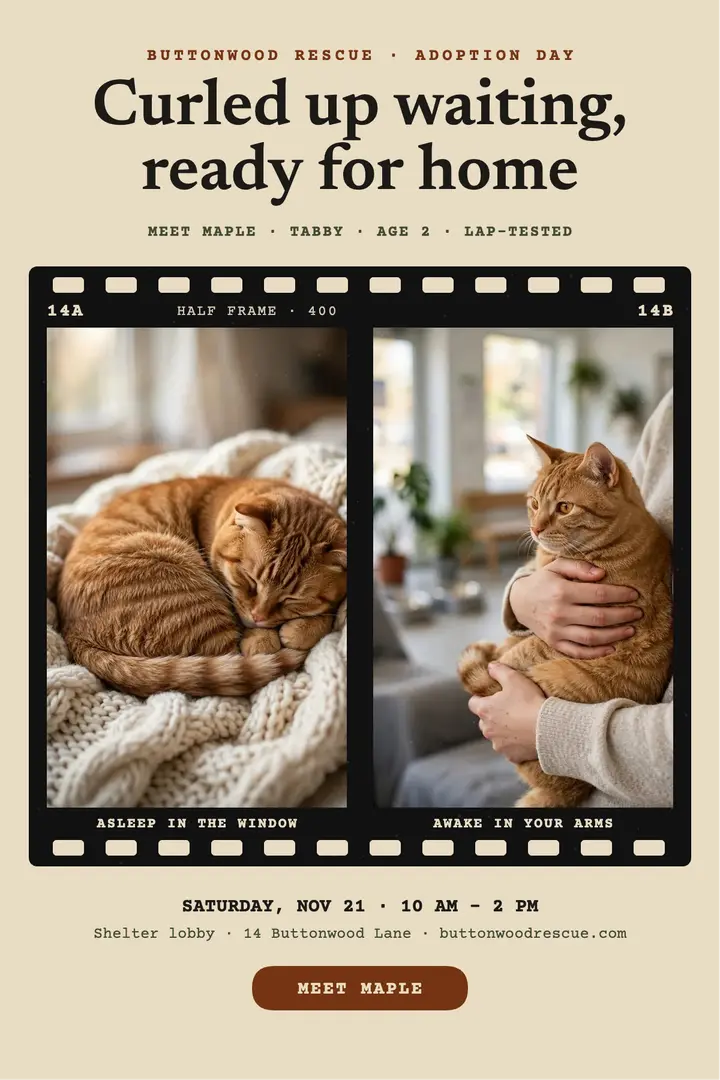 Buttonwood tabby adoption day poster: cat adoption poster template