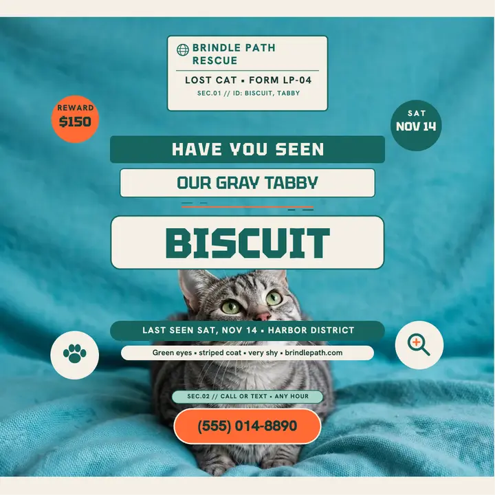 Brindle Path lost tabby handbook post template