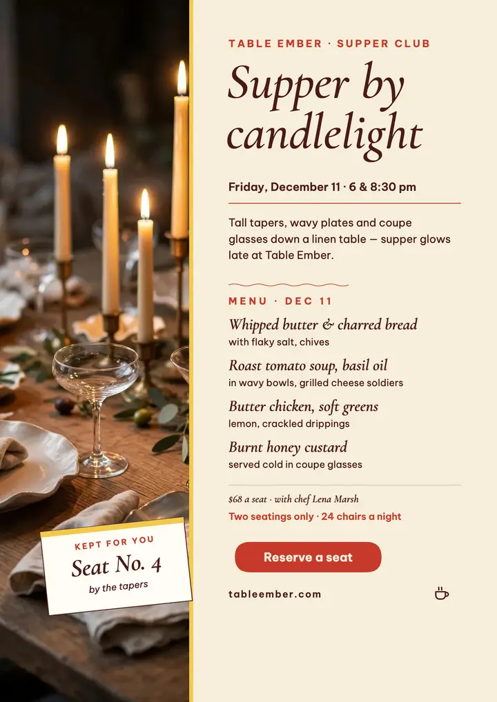 Table Ember candlelit supper flyer template