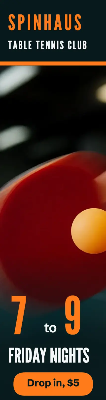 Spinhaus table tennis Friday nights skyscraper ad, motion blur template