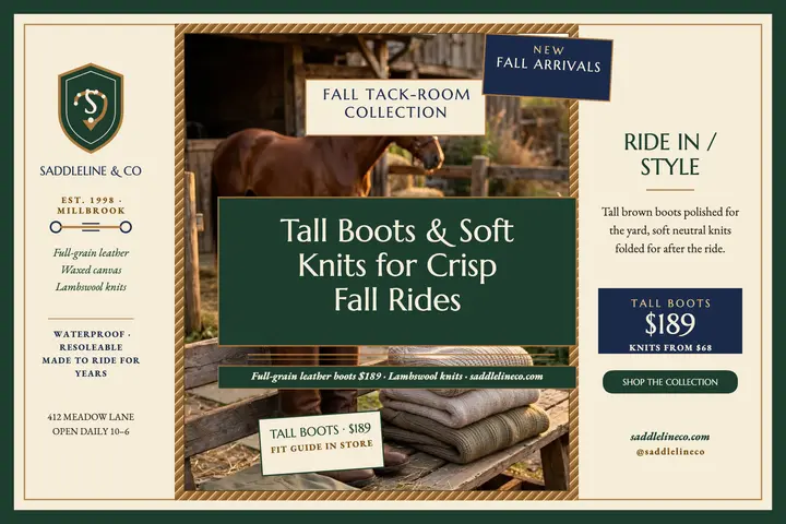Saddleline fall boots and knits postcard template